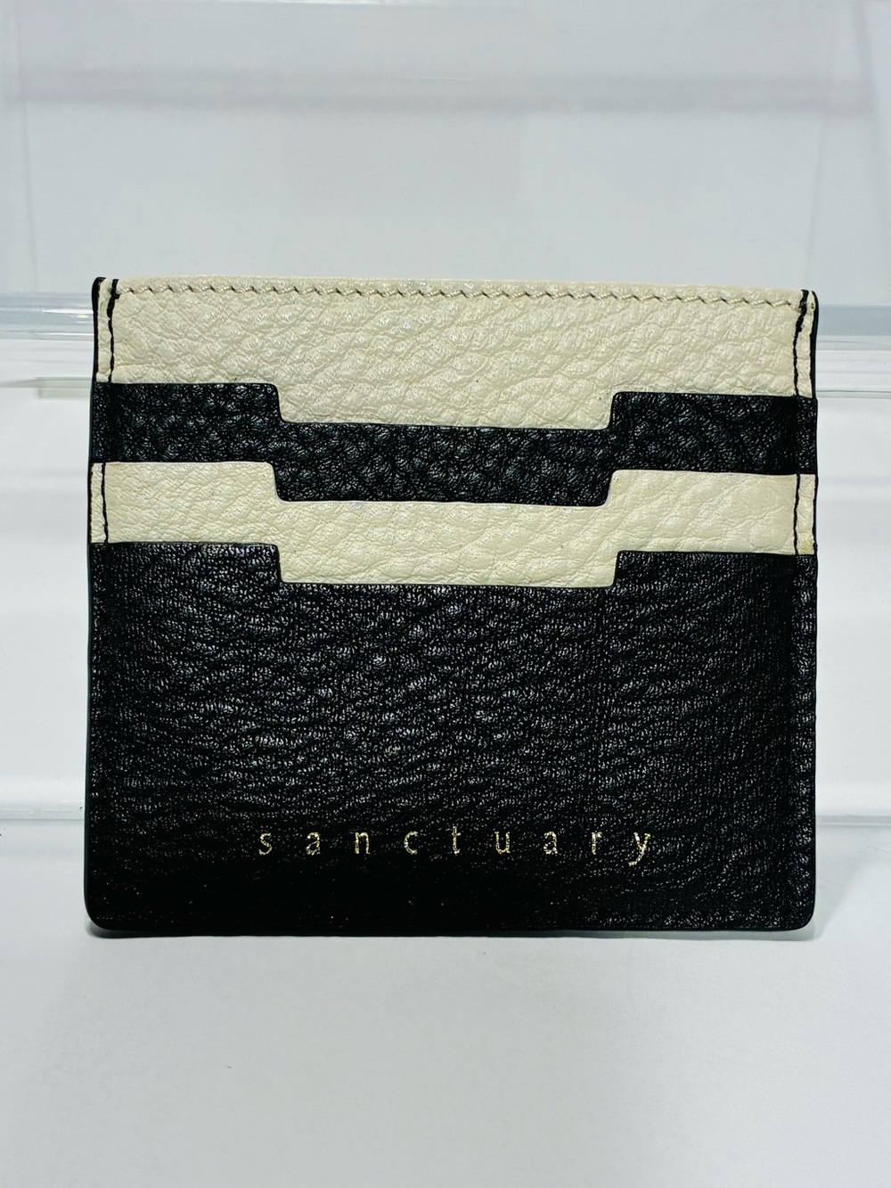 NEW Sanctuary Colorblock Pebbled Leather Slim Card Holder Sleeve Black Ivory